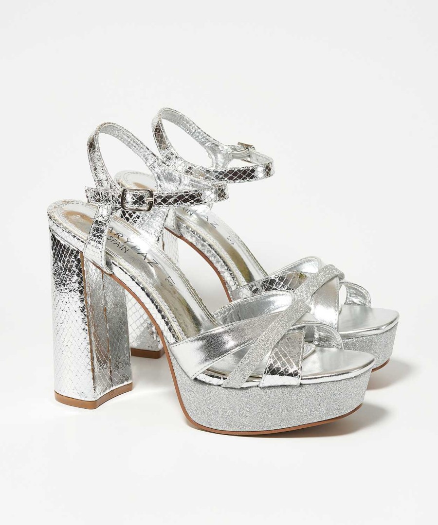 Marypaz Silver Glitter Platform Sandal