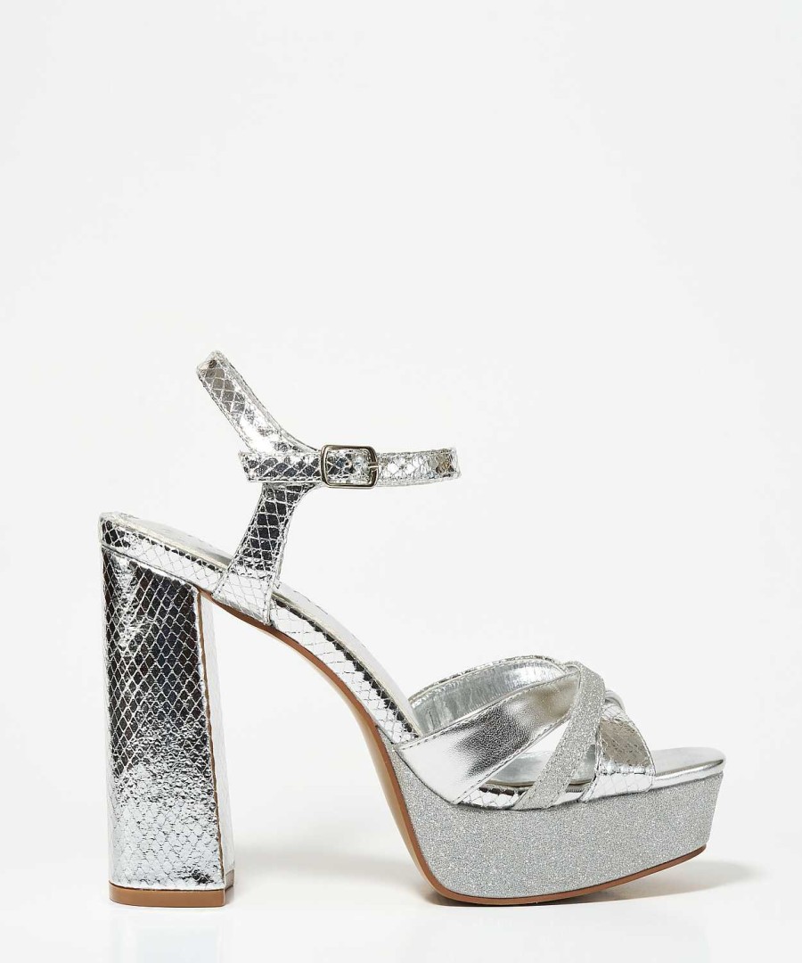 Marypaz Silver Glitter Platform Sandal