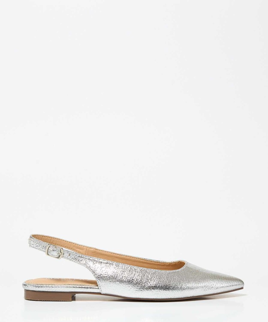 Marypaz Silver Slingback Flat Shoe