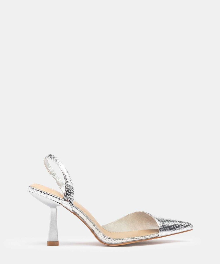 Marypaz Silver Vinyl Slingback Shoe