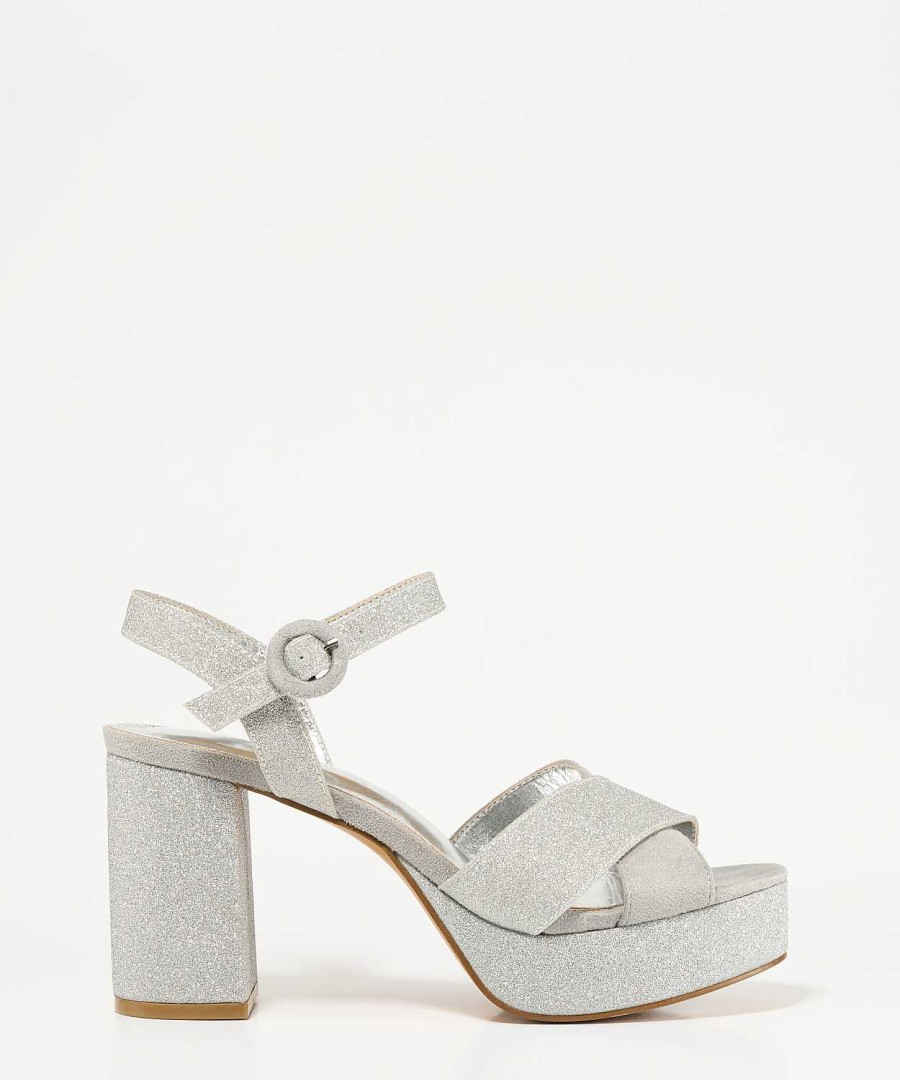 Marypaz Silver Glitter Platform Sandal