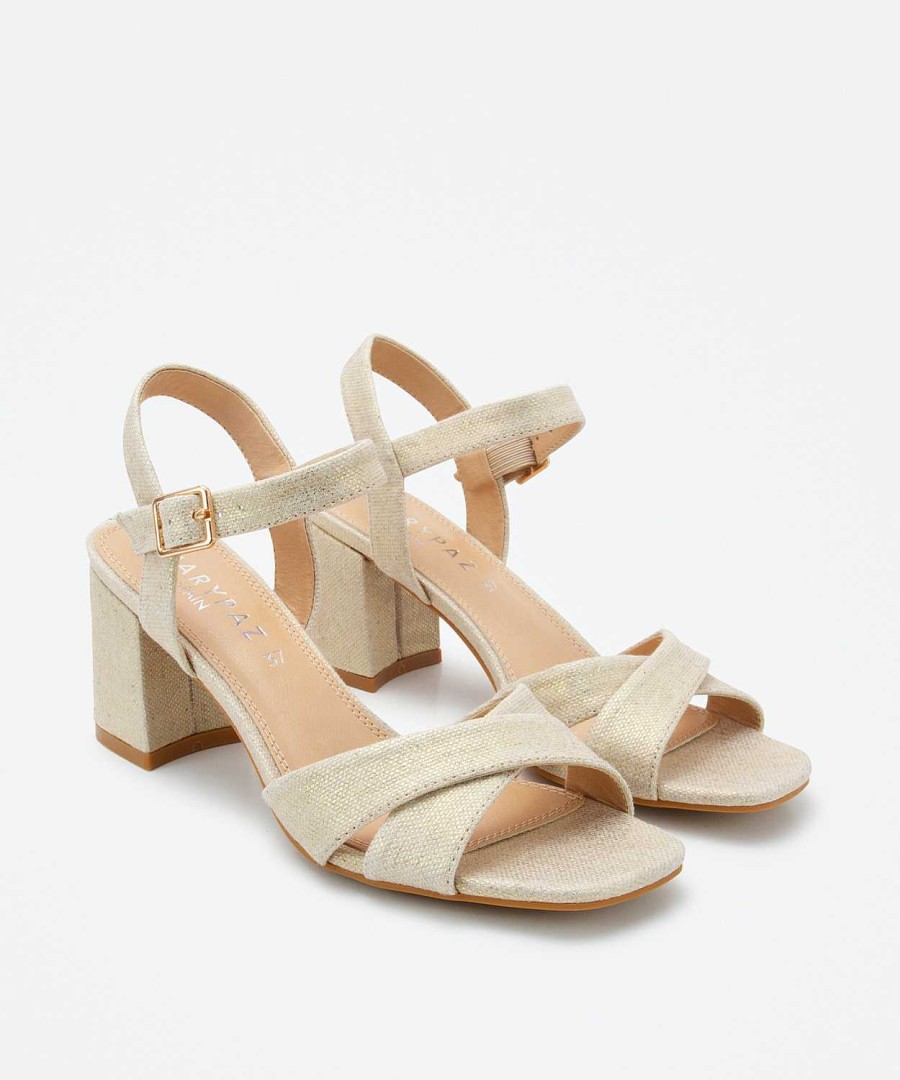 Marypaz Gold Linen Heel Sandal