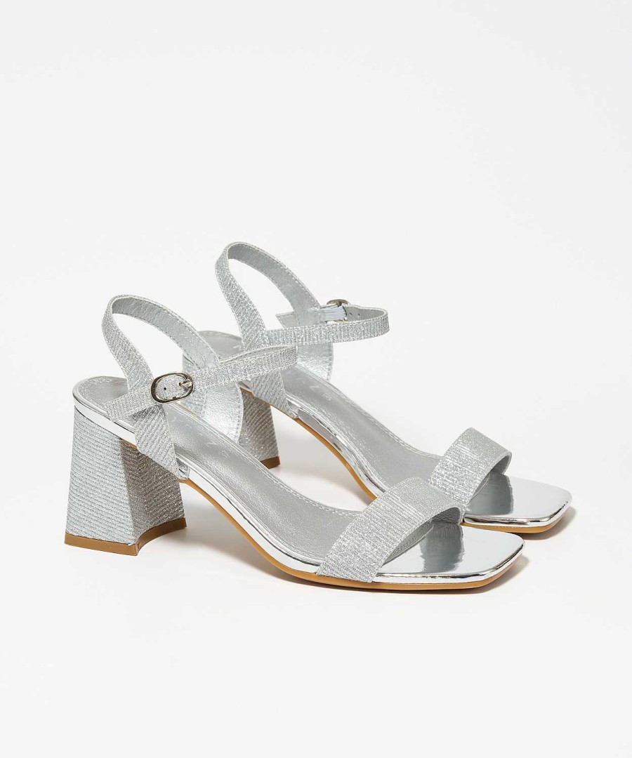 Marypaz Silver Glitter Heel Sandal