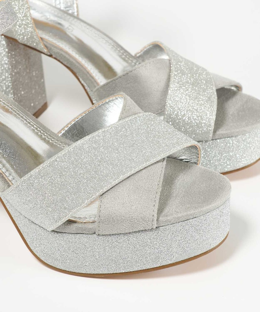 Marypaz Silver Glitter Platform Sandal