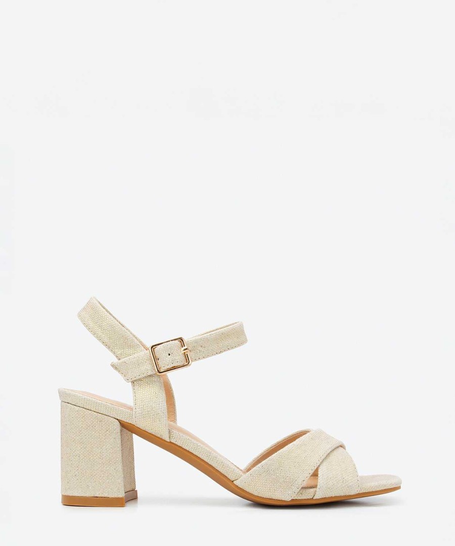 Marypaz Gold Linen Heel Sandal