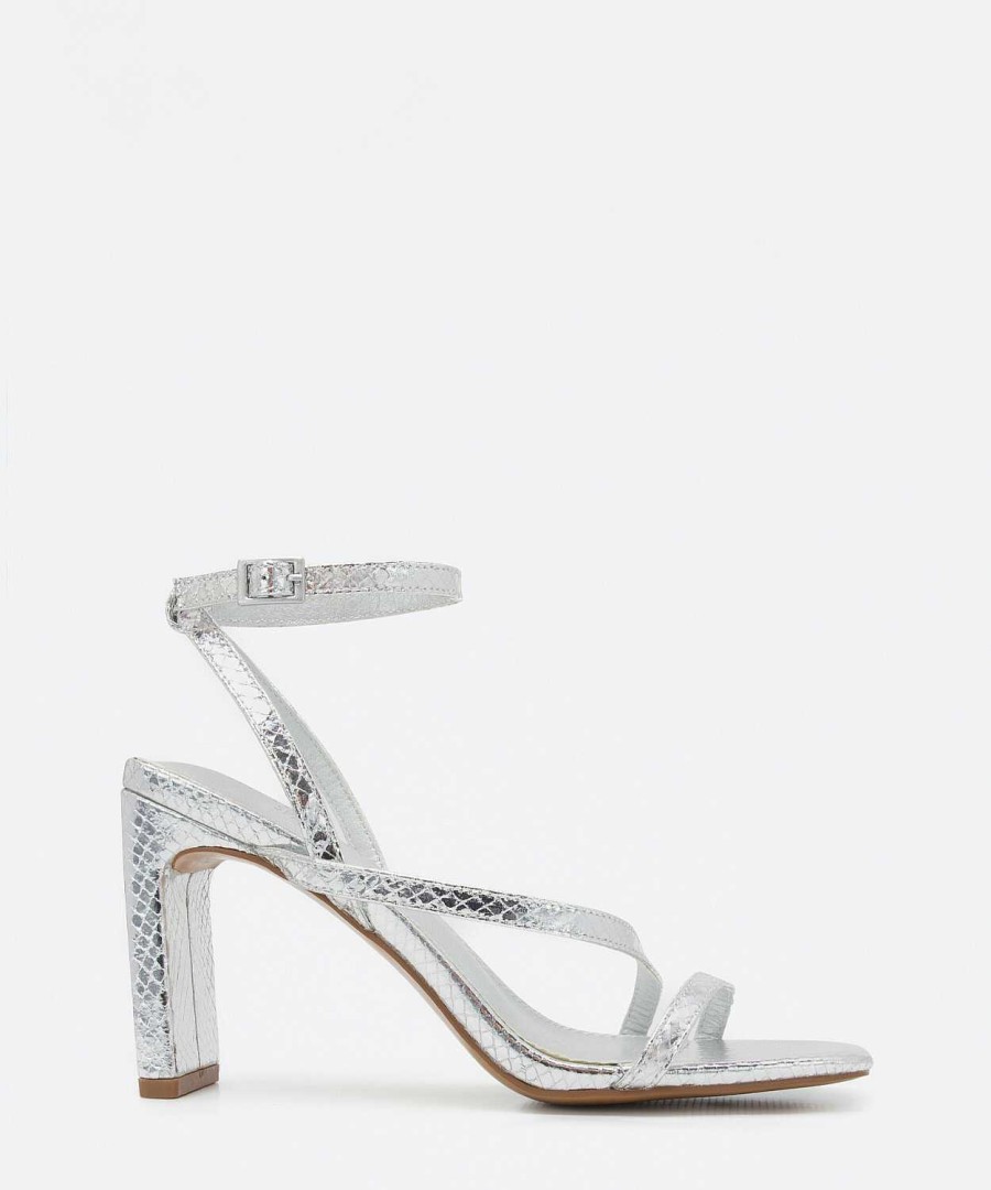 Marypaz Silver Rectangular Heel Sandal